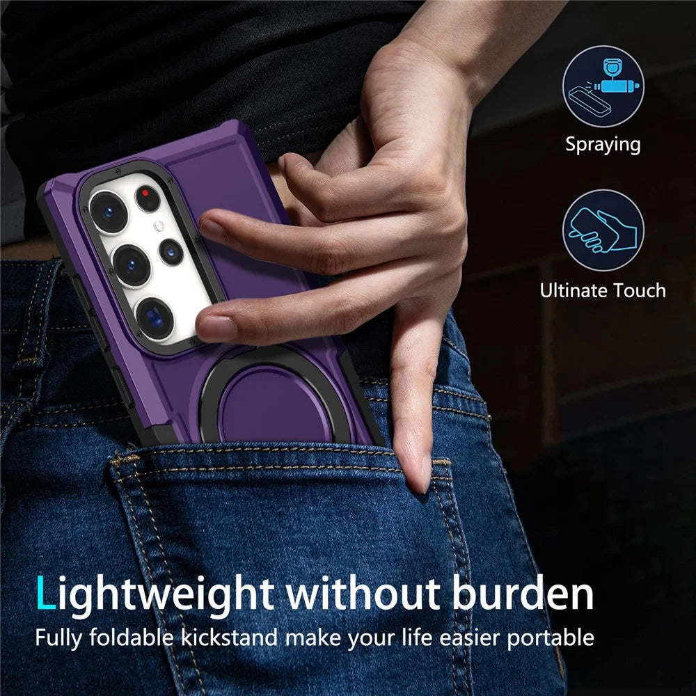 For Samsung Galaxy S23 Ultra Case Magnetic TPU+PC Phone Cover with Ring Kickstand - Dark Purple - 5