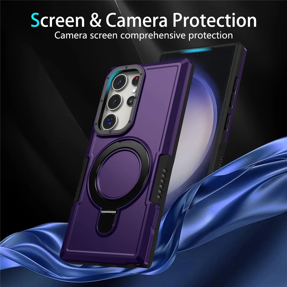 For Samsung Galaxy S23 Ultra Case Magnetic TPU+PC Phone Cover with Ring Kickstand - Dark Purple - 6