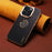 DENIOR For iPhone 14 Pro Max Case PC+TPU+Genuine Cow Leather Electroplating Phone Cover - Black - 6