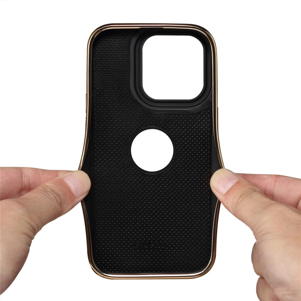 DENIOR For iPhone 15 Pro Phone Case Anti-drop PC+TPU+Genuine Cow Leather Calf Texture Cover - Black - 3