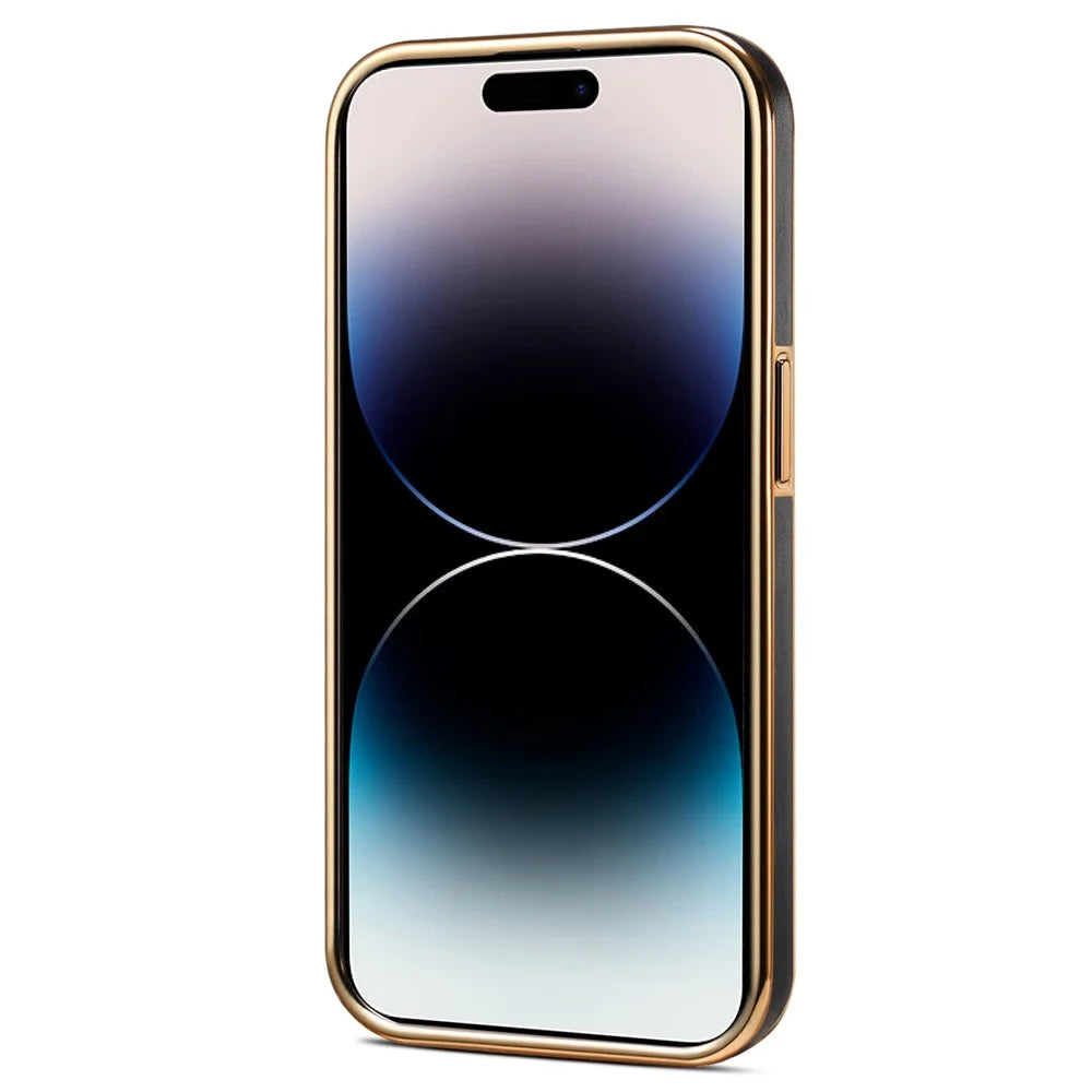 DENIOR For iPhone 14 Pro Case Electroplating Calf Texture Shockproof Phone Back Shell - Black - 5