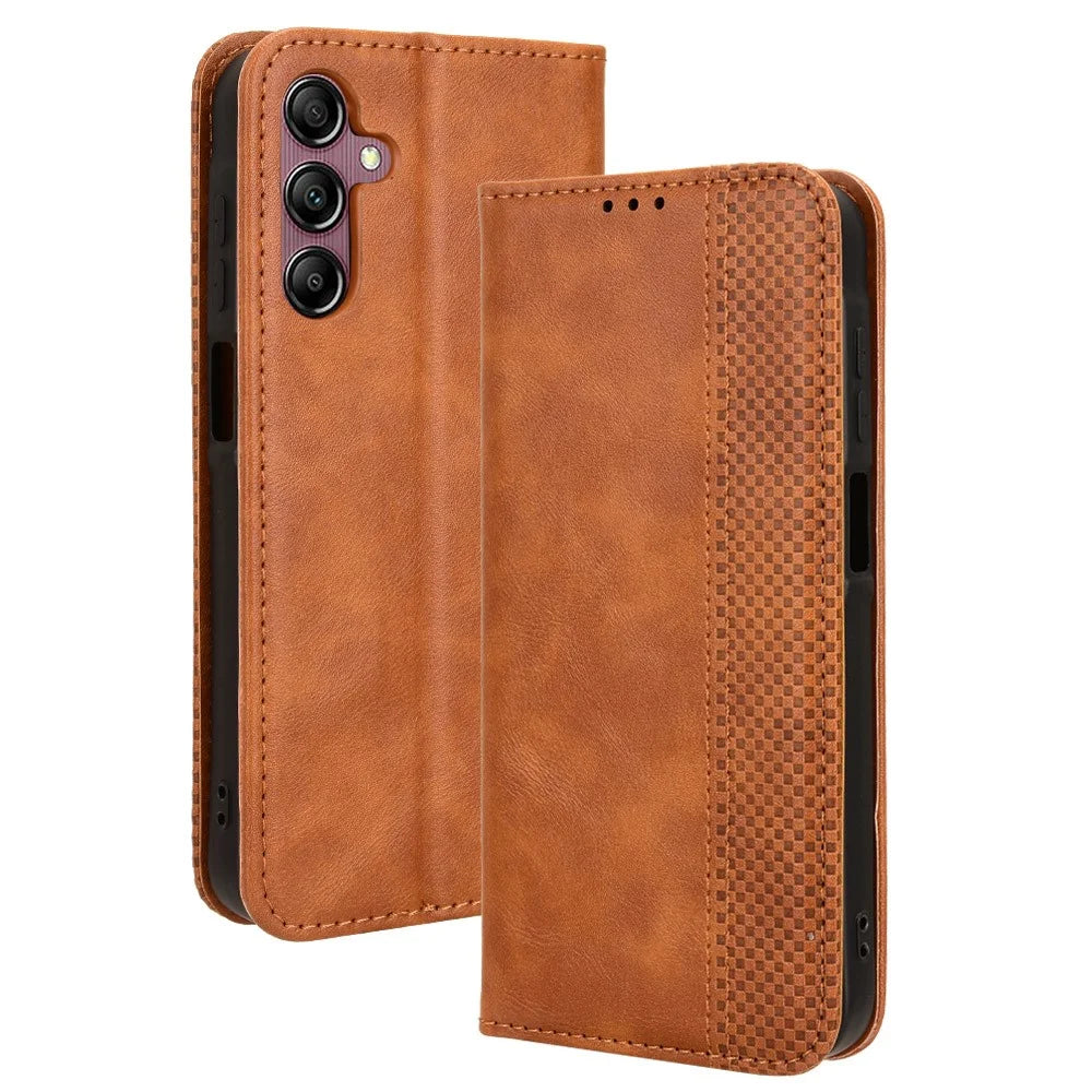 For Samsung Galaxy A15 5G Leather Case Retro Phone Cover with Wallet Stand - Brown - 1