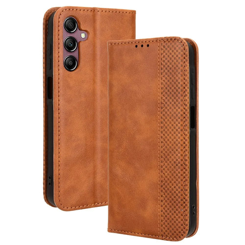 For Samsung Galaxy A15 5G Leather Case Retro Phone Cover with Wallet Stand - Brown - 1