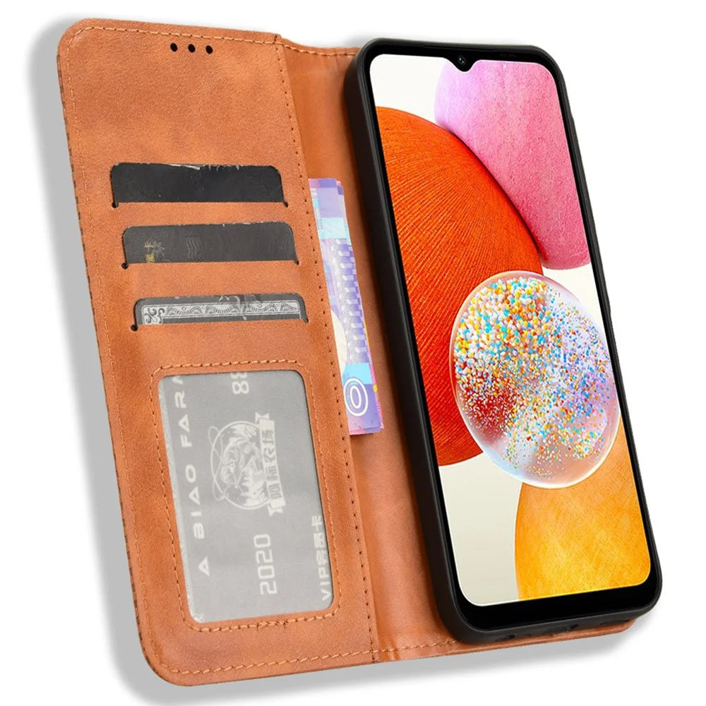 For Samsung Galaxy A15 5G Leather Case Retro Phone Cover with Wallet Stand - Brown - 2