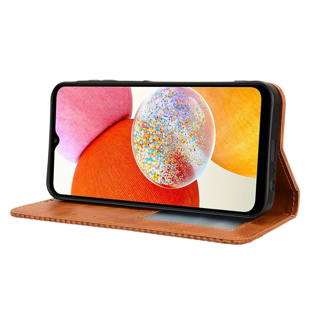 For Samsung Galaxy A15 5G Leather Case Retro Phone Cover with Wallet Stand - Brown - 3