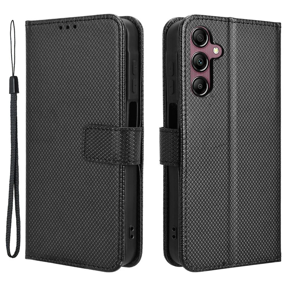 For Samsung Galaxy A15 5G Case Diamond Texture Leather Wallet Phone Cover - Black - 1