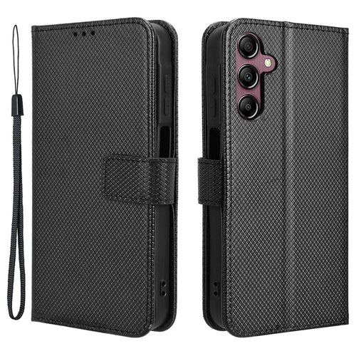 For Samsung Galaxy A15 5G Case Diamond Texture Leather Wallet Phone Cover - Black - 1