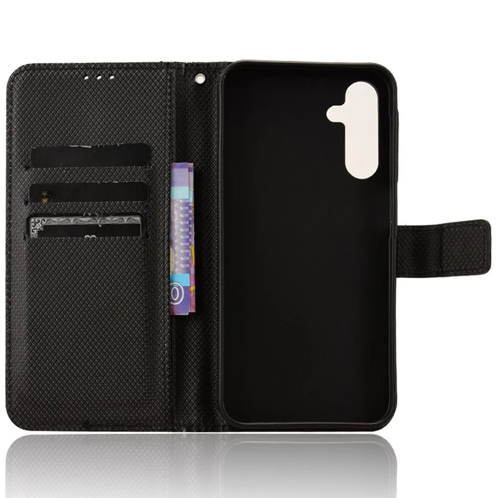 For Samsung Galaxy A15 5G Case Diamond Texture Leather Wallet Phone Cover - Black - 4