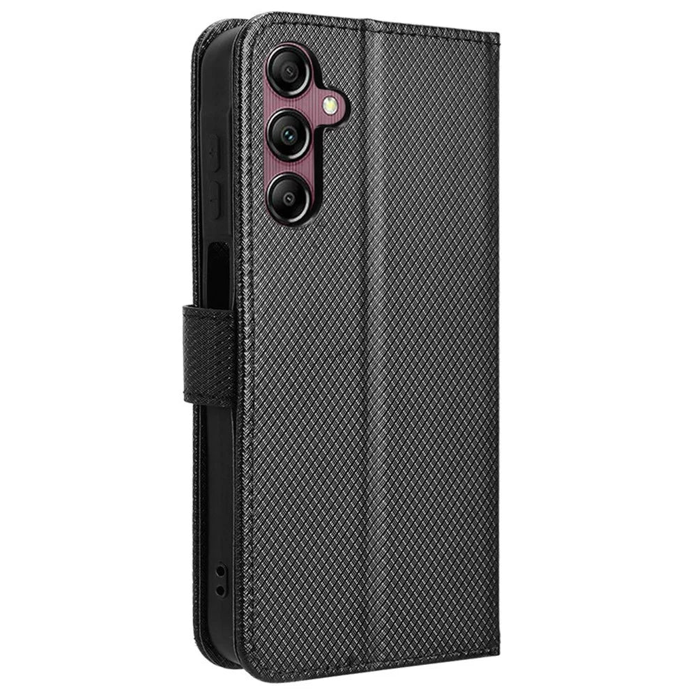 For Samsung Galaxy A15 5G Case Diamond Texture Leather Wallet Phone Cover - Black - 7