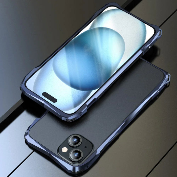 LUPHIE For iPhone 15 Plus Protective Bumper Frame Anti-scratch Metal Case - Dark Blue - 2