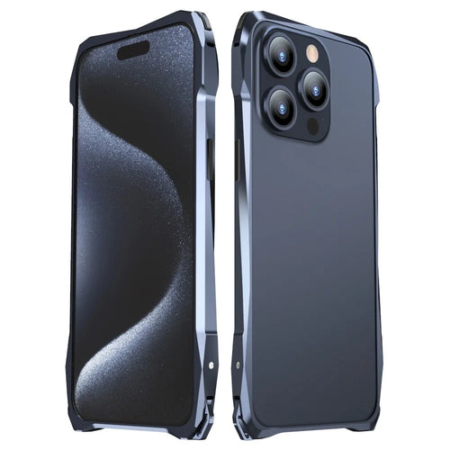 LUPHIE For iPhone 15 Pro Bumper Case Metal Scratch-resistant Protective Phone Frame Case - Dark Blue - 1