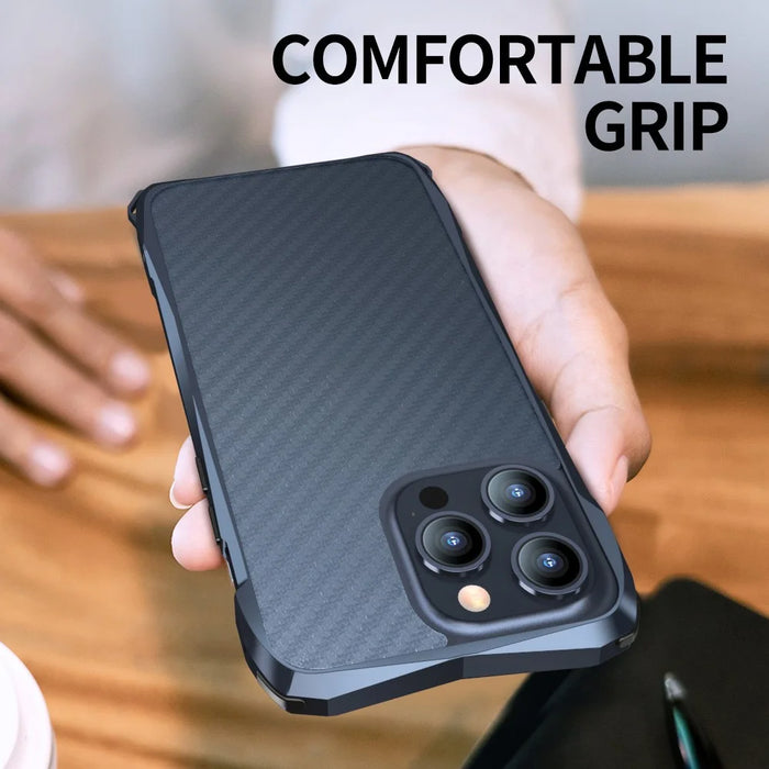 LUPHIE For iPhone 15 Pro Bumper Case Metal Scratch-resistant Protective Phone Frame Case - Dark Blue - 6