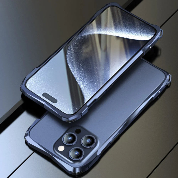 LUPHIE For iPhone 15 Pro Max Phone Bumper Frame Screw Lock Anti-drop Protective Case - Dark Blue - 2