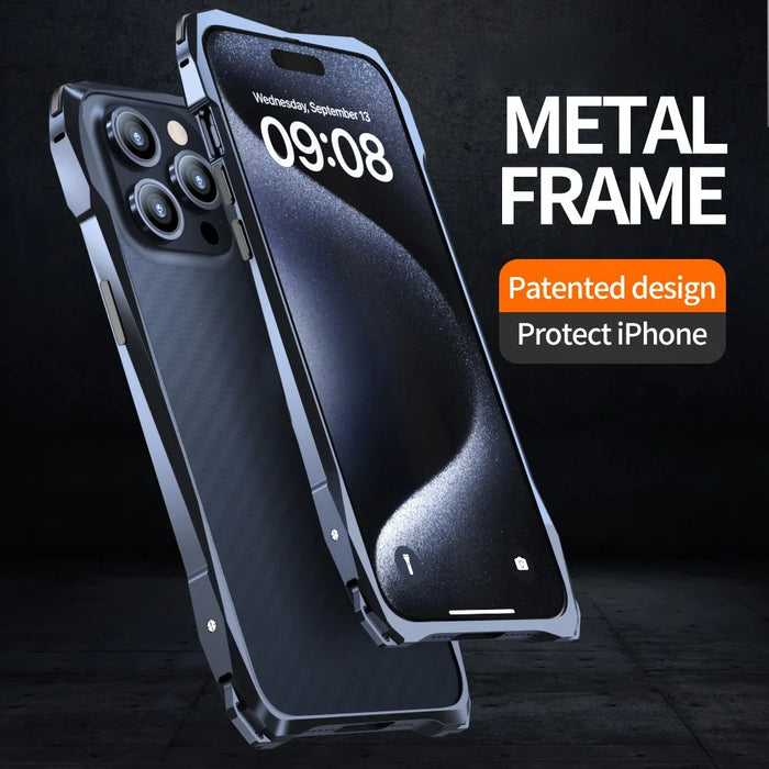 LUPHIE For iPhone 15 Pro Max Phone Bumper Frame Screw Lock Anti-drop Protective Case - Dark Blue - 3