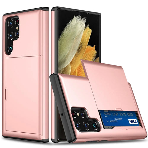 For Samsung Galaxy S24 Ultra Case TPU+PC Phone Cover with Card Holder - Rose Gold - 1