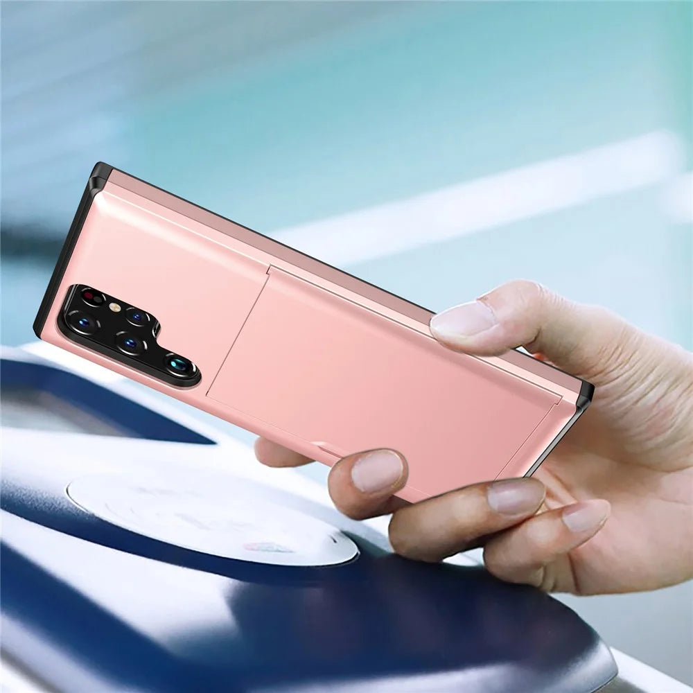 For Samsung Galaxy S24 Ultra Case TPU+PC Phone Cover with Card Holder - Rose Gold - 4