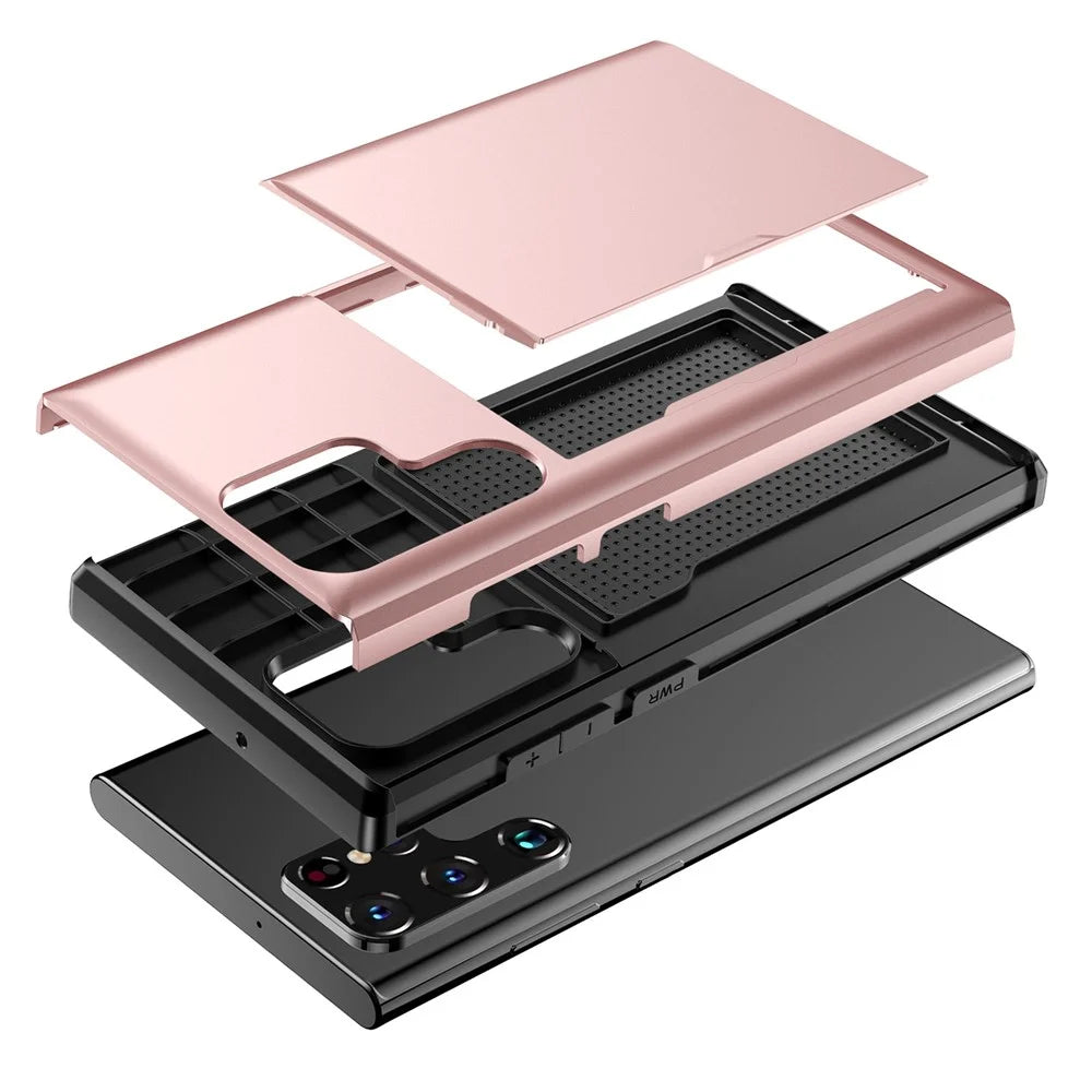 For Samsung Galaxy S24 Ultra Case TPU+PC Phone Cover with Card Holder - Rose Gold - 5