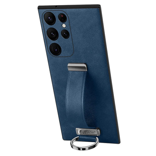 SULADA Fashion Series for Samsung Galaxy S24 Ultra Phone Case Anti-fall Retractable Hand Strap Cover - Blue - 1