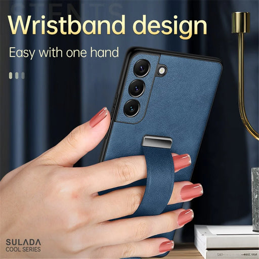 SULADA Fashion Series for Samsung Galaxy S24 Ultra Phone Case Anti-fall Retractable Hand Strap Cover - Blue - 2