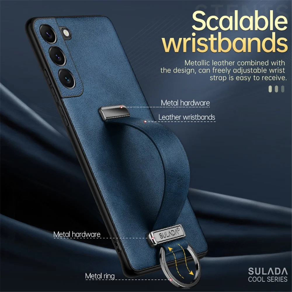 SULADA Fashion Series for Samsung Galaxy S24 Ultra Phone Case Anti-fall Retractable Hand Strap Cover - Blue - 3