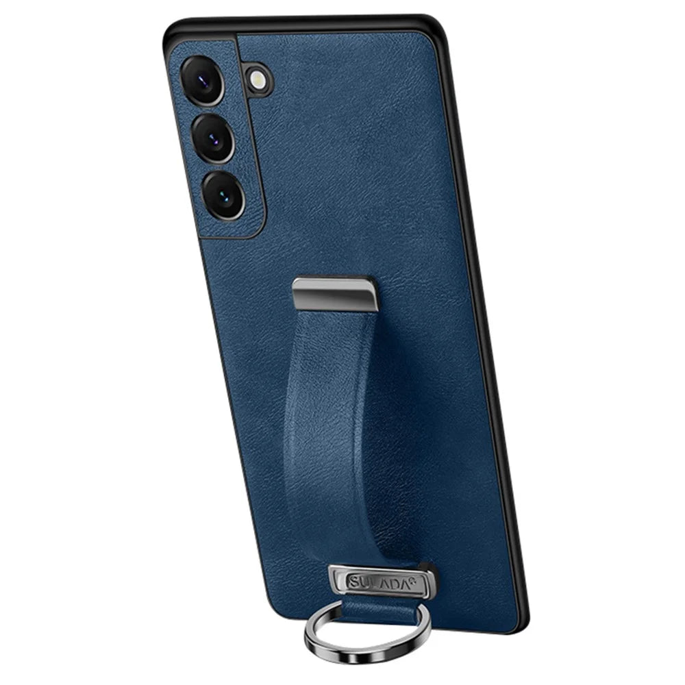 SULADA Fashion Series for Samsung Galaxy S24+ Case Leather+PC+TPU Crazy Horse Phone Back Shell - Blue - 1