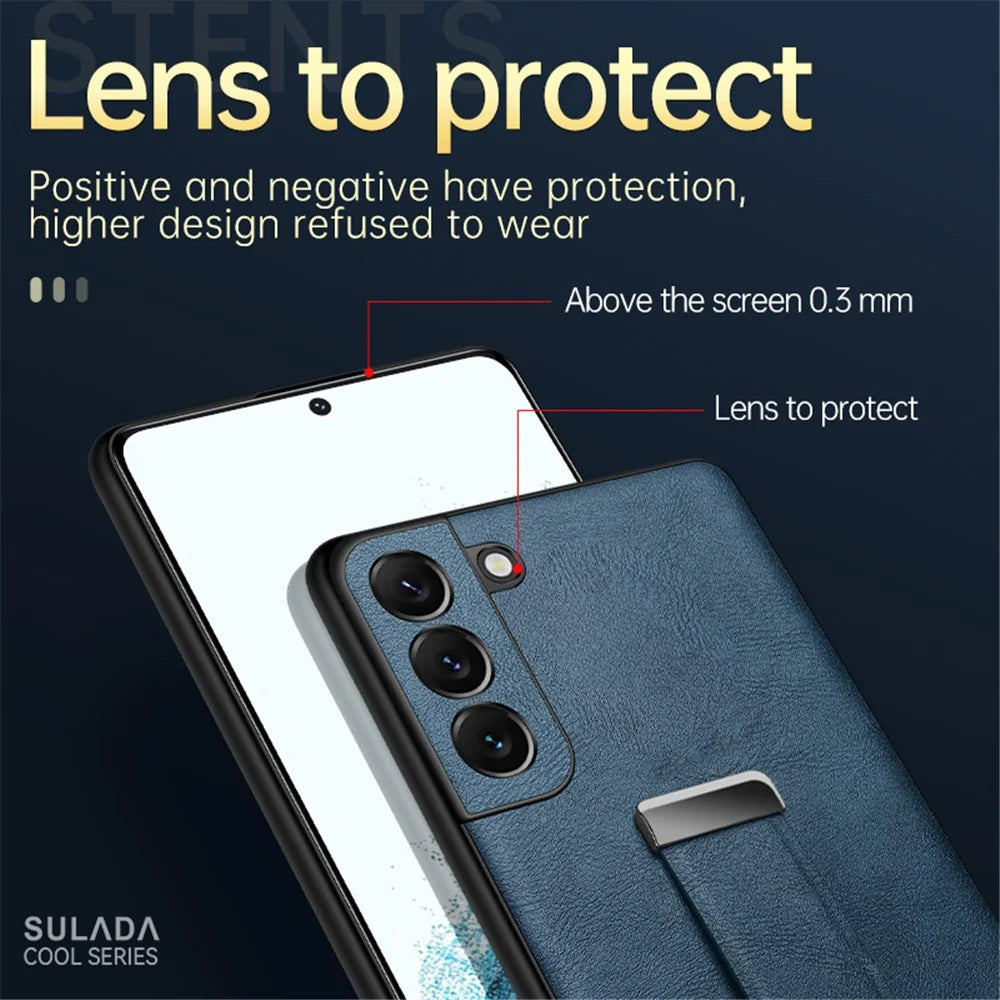 SULADA Fashion Series for Samsung Galaxy S24+ Case Leather+PC+TPU Crazy Horse Phone Back Shell - Blue - 6