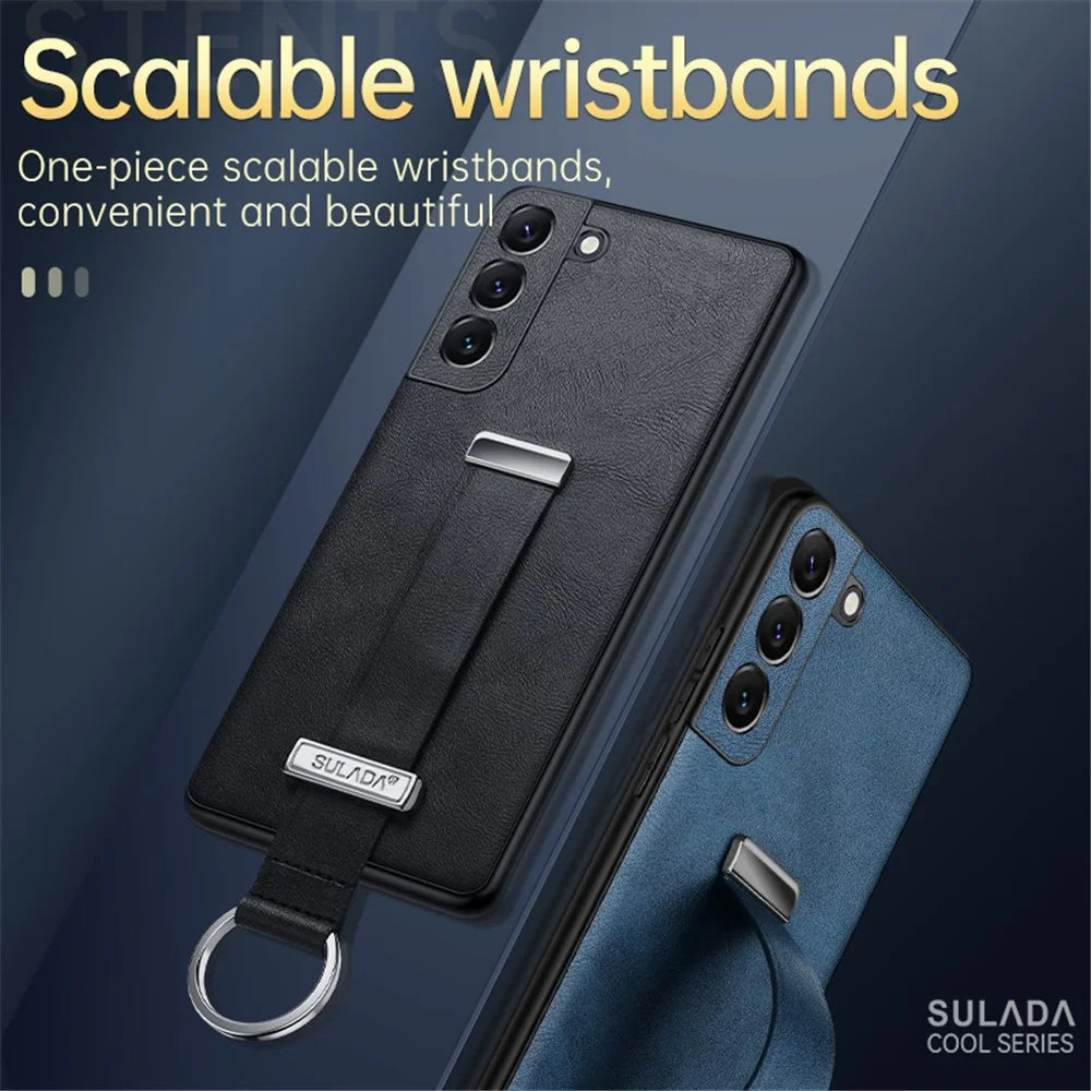 SULADA Fashion Series for Samsung Galaxy S24 Case Shockproof Kickstand Phone Cover with Hand Strap - Black - 5