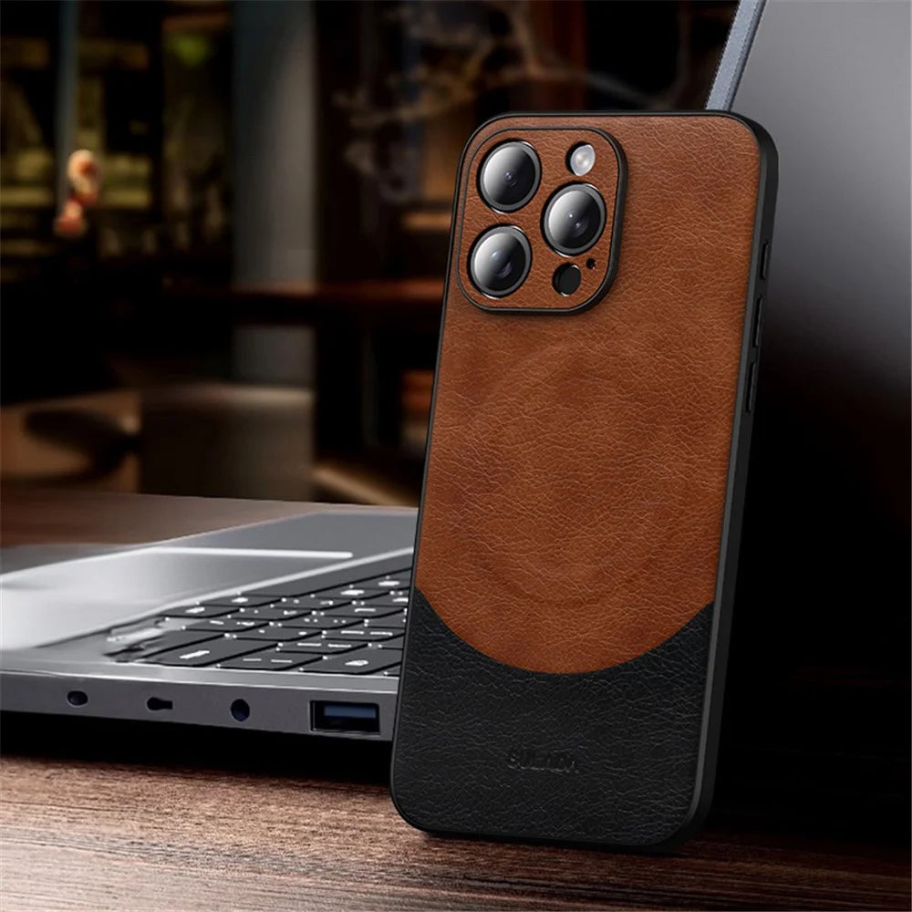 SULADA Magnetic Series for iPhone 15 Pro Max Phone Case Compatible with MagSafe Leather Back Cover - Brown - 2