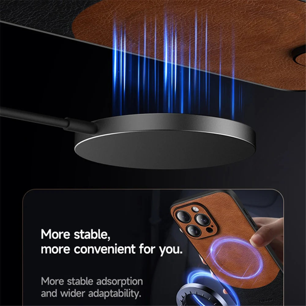 SULADA Magnetic Series for iPhone 15 Pro Max Phone Case Compatible with MagSafe Leather Back Cover - Brown - 3