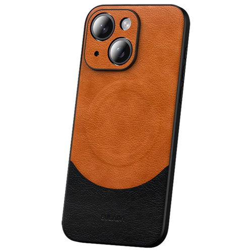 SULADA Magnetic Series for iPhone 15 Plus Phone Case PU Leather Coated PC+TPU Cover - Orange - 1