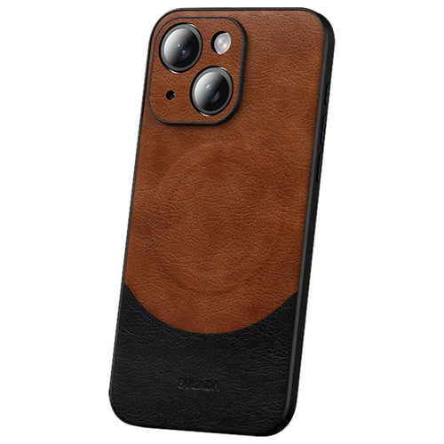 SULADA Magnetic Series for iPhone 15 Leather Back Case Protective Phone Cover Compatible with MagSafe - Brown - 1