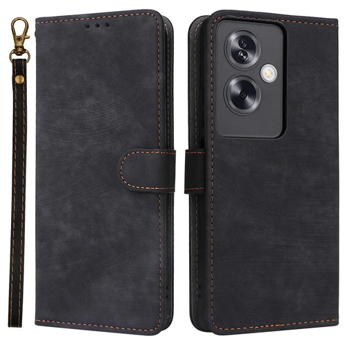 For Oppo A79 5G / A2 5G / OnePlus Nord N30 SE 5G Cell Phone Case with Strap RFID Blocking PU Leather Flip Cover - Black - 1