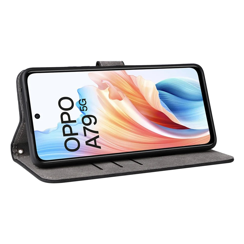 For Oppo A79 5G / A2 5G / OnePlus Nord N30 SE 5G Cell Phone Case with Strap RFID Blocking PU Leather Flip Cover - Black - 3