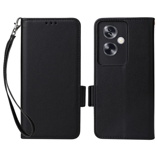 For Oppo A79 5G / A2 5G / OnePlus Nord N30 SE 5G Cover PU Leather Wallet Anti-Scratch Cell Phone Case with Strap - Black - 1