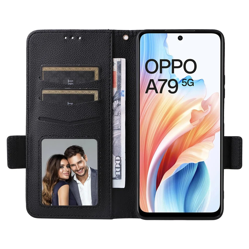 For Oppo A79 5G / A2 5G / OnePlus Nord N30 SE 5G Cover PU Leather Wallet Anti-Scratch Cell Phone Case with Strap - Black - 2