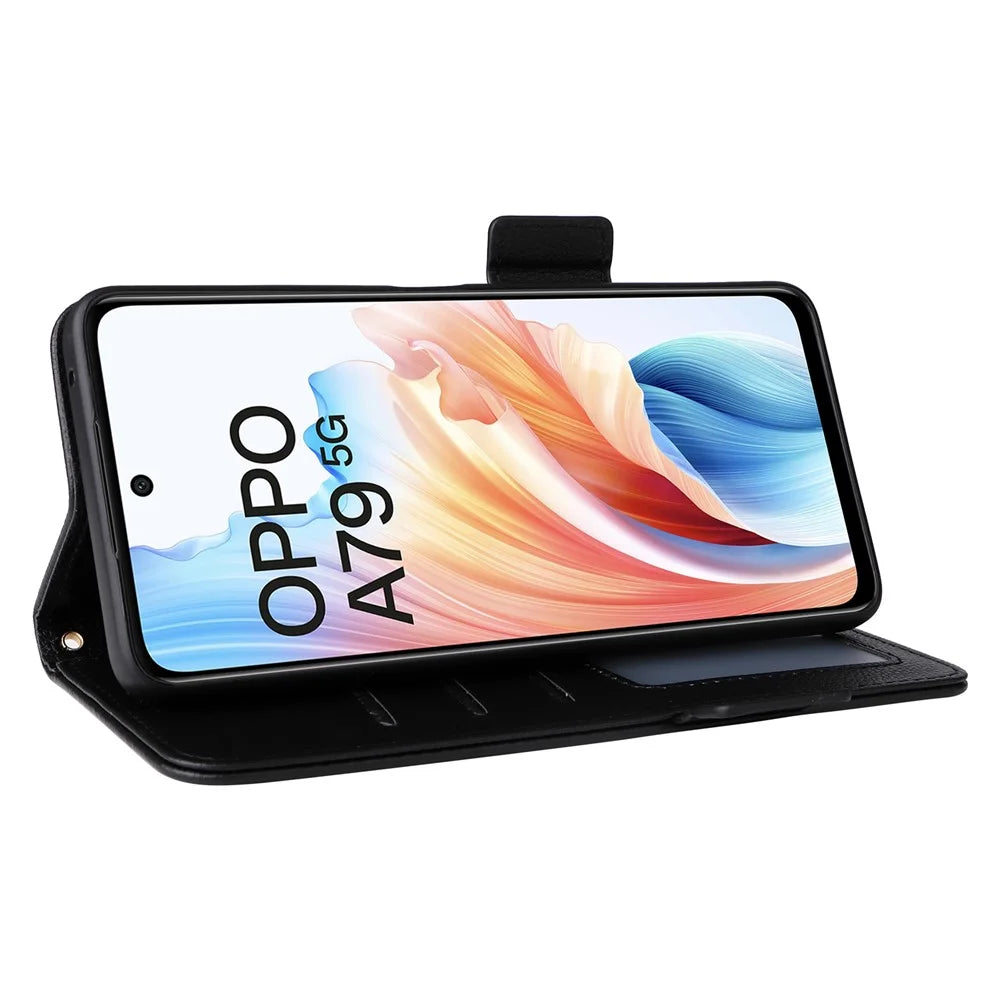 For Oppo A79 5G / A2 5G / OnePlus Nord N30 SE 5G Cover PU Leather Wallet Anti-Scratch Cell Phone Case with Strap - Black - 3