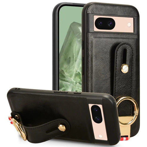 For Google Pixel 8a Cell Phone Case Anti-scratch PU Leather+PC+TPU Wristband Cover - Black - 1