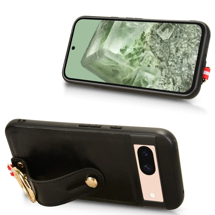 For Google Pixel 8a Cell Phone Case Anti-scratch PU Leather+PC+TPU Wristband Cover - Black - 2