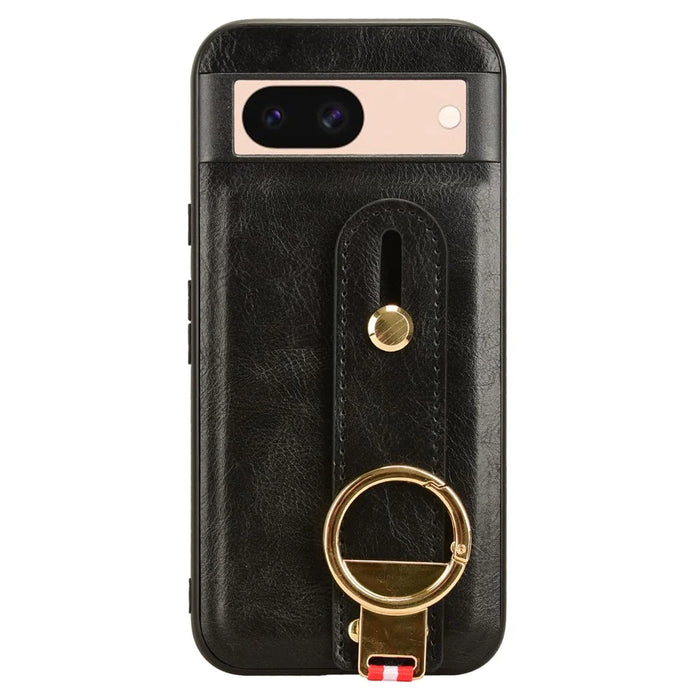 For Google Pixel 8a Cell Phone Case Anti-scratch PU Leather+PC+TPU Wristband Cover - Black - 3