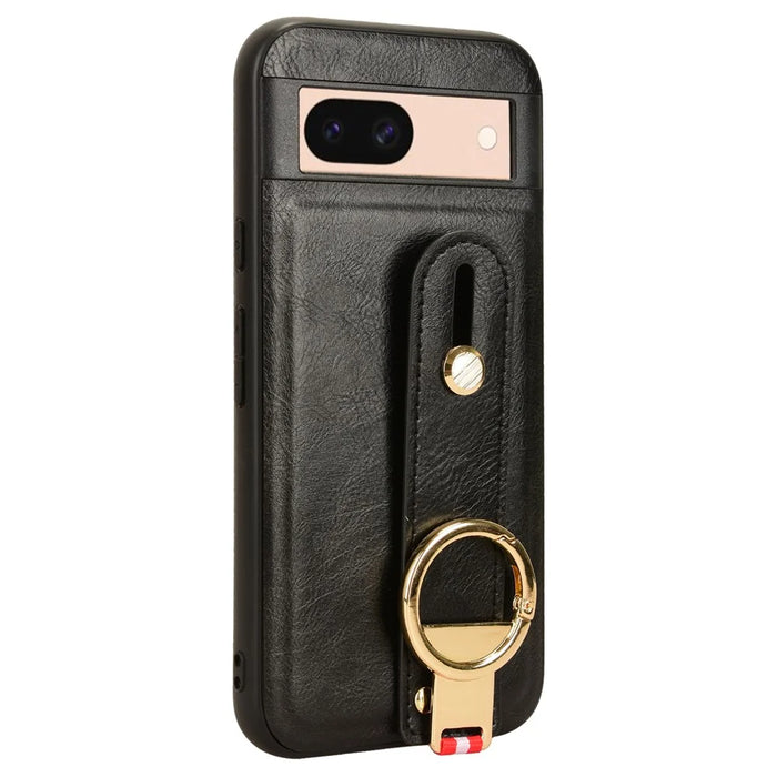 For Google Pixel 8a Cell Phone Case Anti-scratch PU Leather+PC+TPU Wristband Cover - Black - 4