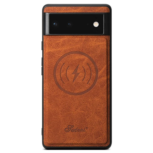SUTENI H16 Back Cover for Google Pixel 6a Magnetic Detachable 2-in-1 PU+TPU Cell Phone Case - Khaki - 2