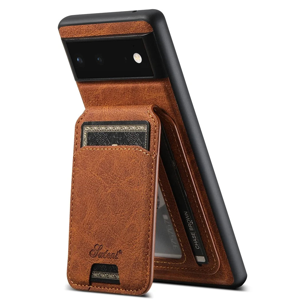 SUTENI H16 Back Cover for Google Pixel 6a Magnetic Detachable 2-in-1 PU+TPU Cell Phone Case - Khaki - 5