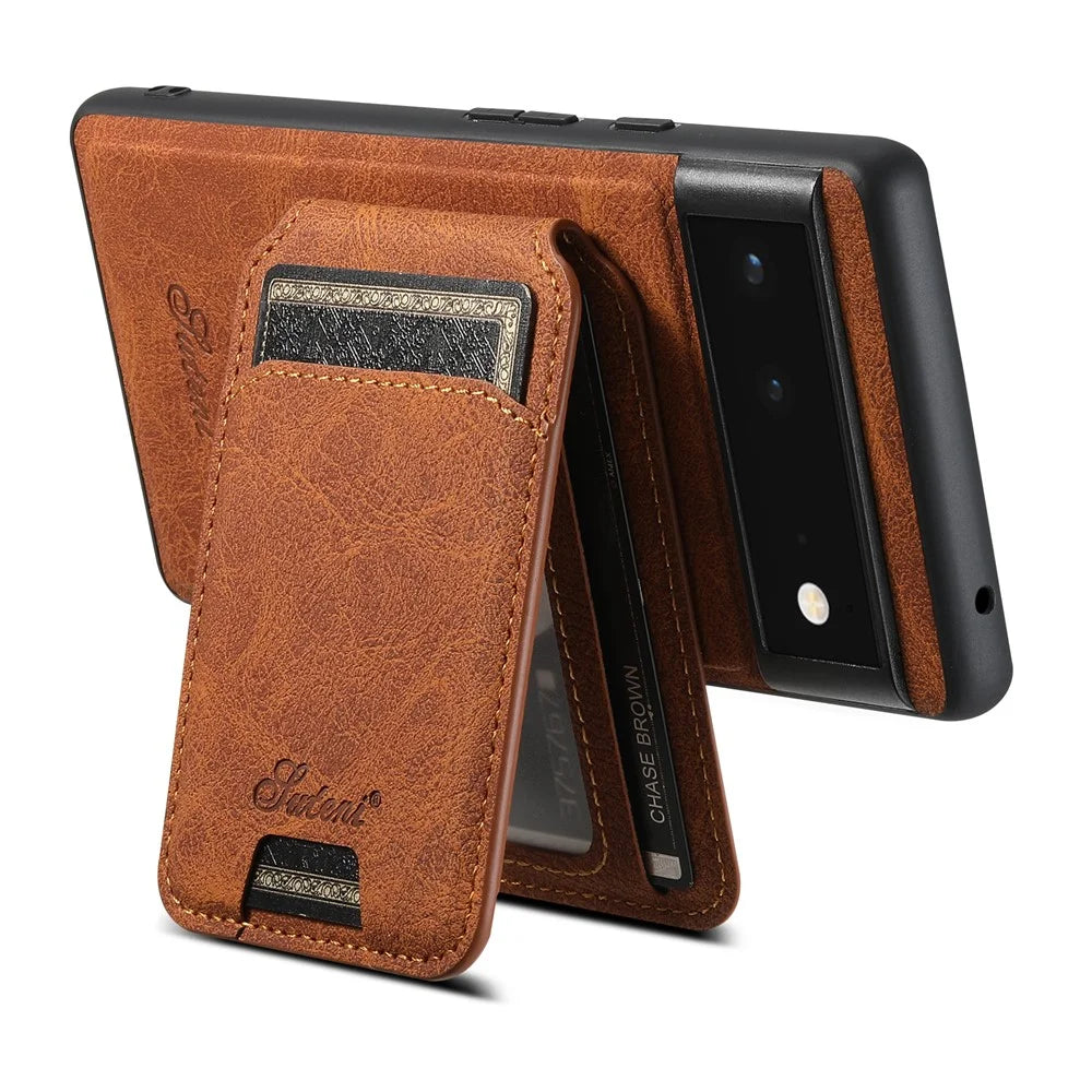 SUTENI H16 Back Cover for Google Pixel 6a Magnetic Detachable 2-in-1 PU+TPU Cell Phone Case - Khaki - 6