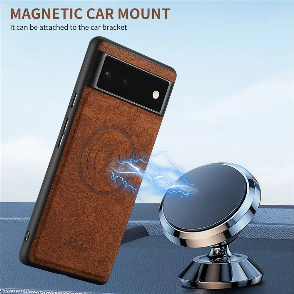 SUTENI H16 Back Cover for Google Pixel 6a Magnetic Detachable 2-in-1 PU+TPU Cell Phone Case - Khaki - 7