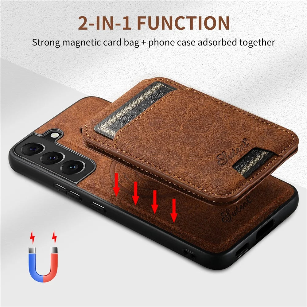 SUTENI H16 Anti-drop Cover for Samsung Galaxy S22+ 5G Magnetic Detachable PU+TPU Cell Phone Case - Khaki - 7