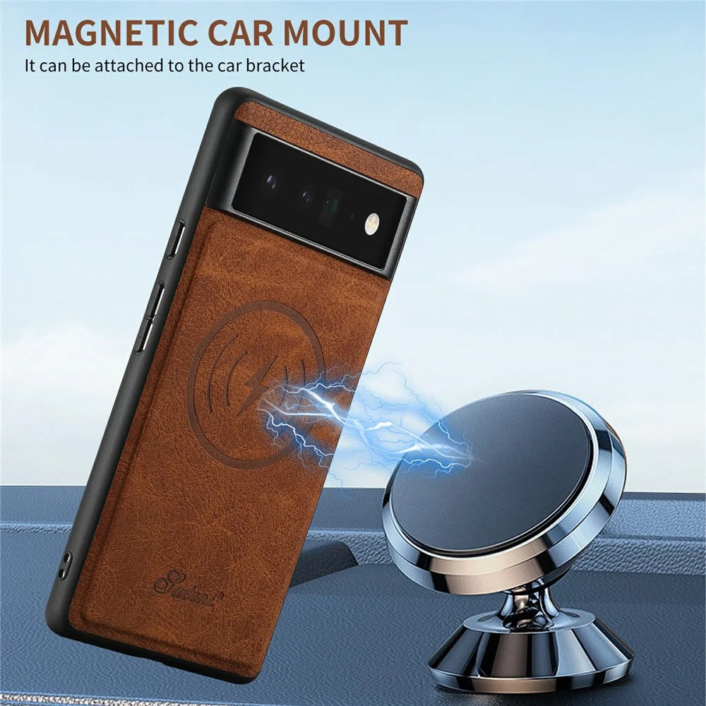 SUTENI H16 For Google Pixel 6 Pro 5G Cell Phone Cases PU+TPU Anti-fall Magnetic Detachable Cover - Khaki - 7