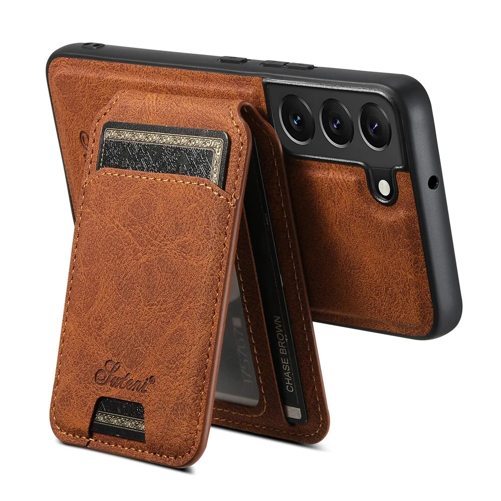 SUTENI H16 For Samsung Galaxy S22 5G Magnetic Detachable Cell Phone Cases PU+TPU Bump Proof Cover - Khaki - 6