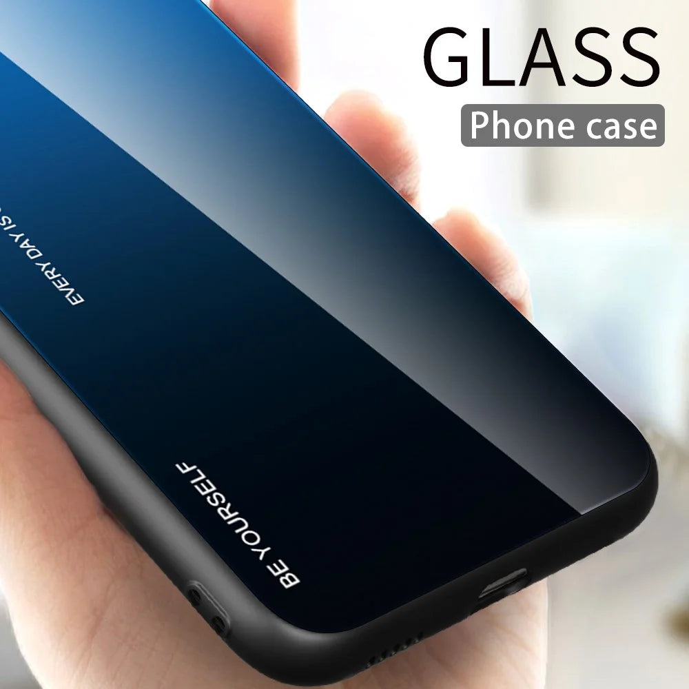 For Samsung Galaxy A25 5G (Global) (161.0 x 76.5 x 8.3mm) Case Gradient Color Tempered Glass PC TPU Phone Cover - Blue / Black - 5