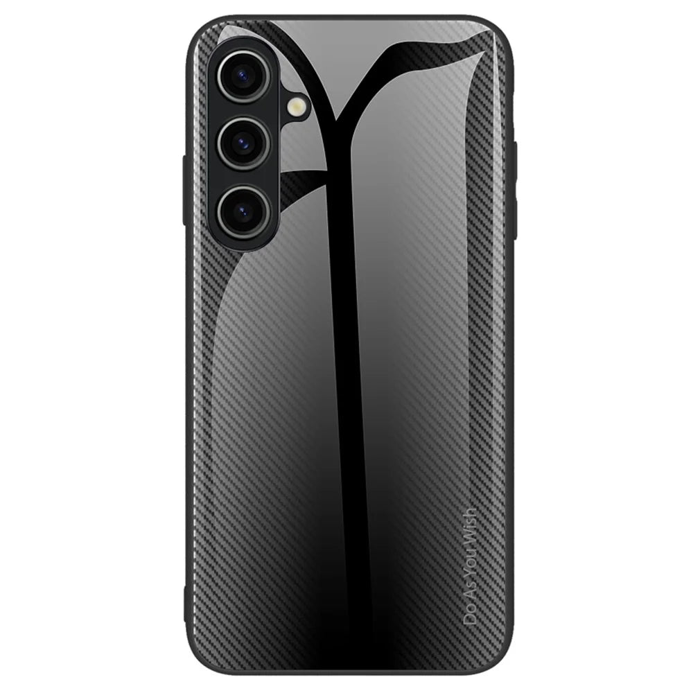 For Samsung Galaxy A25 5G (Global) (161.0 x 76.5 x 8.3mm) Tempered Glass Phone Case Carbon Fiber Texture Cover - Black - 1