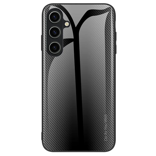 For Samsung Galaxy A25 5G (Global) (161.0 x 76.5 x 8.3mm) Tempered Glass Phone Case Carbon Fiber Texture Cover - Black - 1